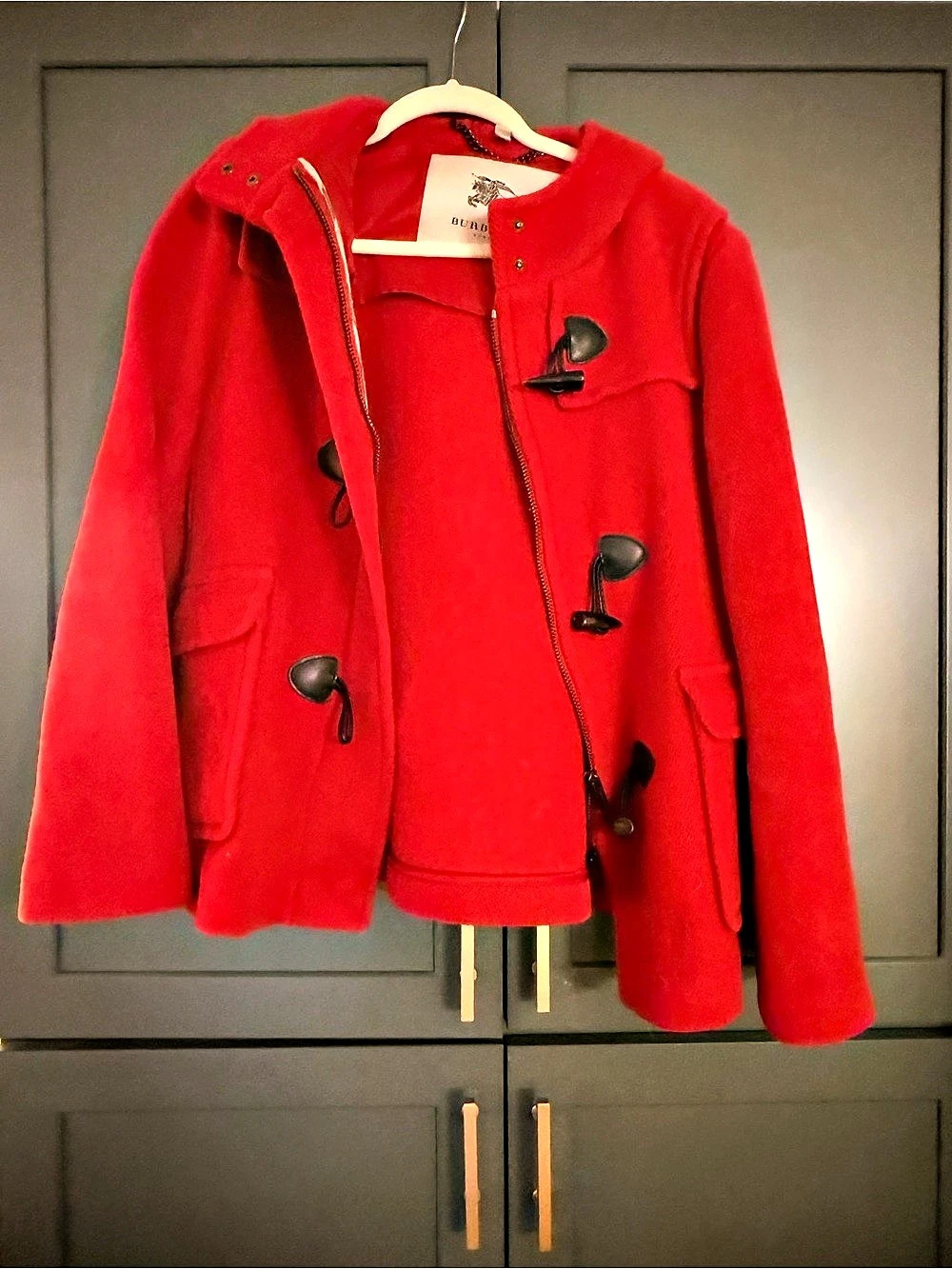 Burberry Red Wool Toggle Coat Size 10 Like New